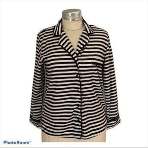 Pajama Top Striped Cotton Black White M